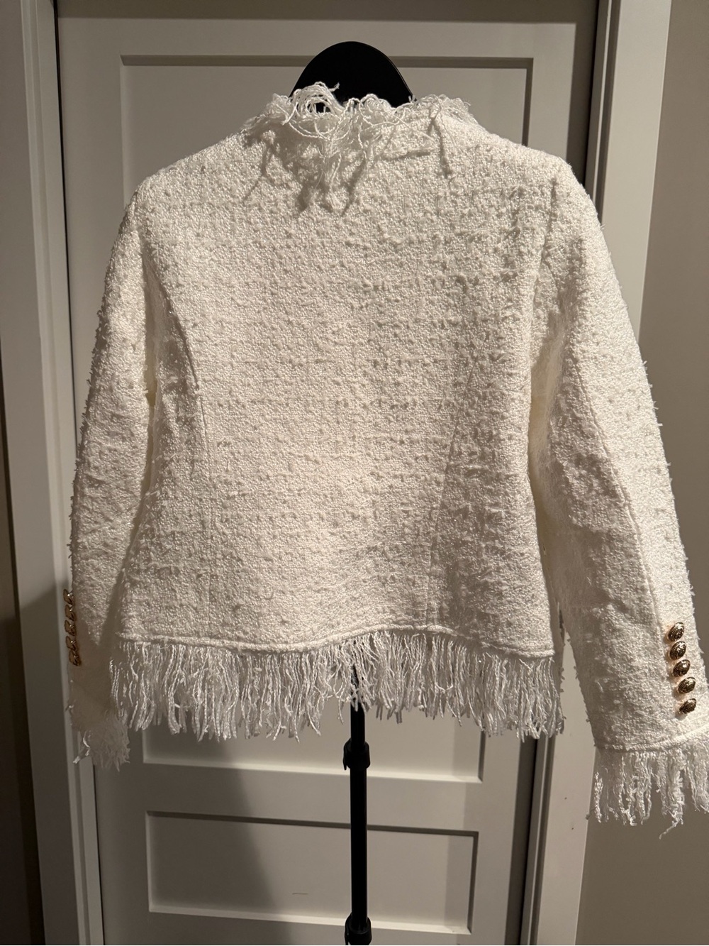 White Fringe Double-Breasted Blazer - Picture 2 of 5
